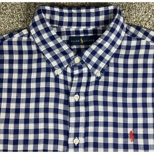 Ralph Lauren Lined Button Down Shirt Blue‎ Gingham Check Men's Size XXL Red Pony